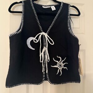 T.J.Maxx Black and White Embroidered Vest
